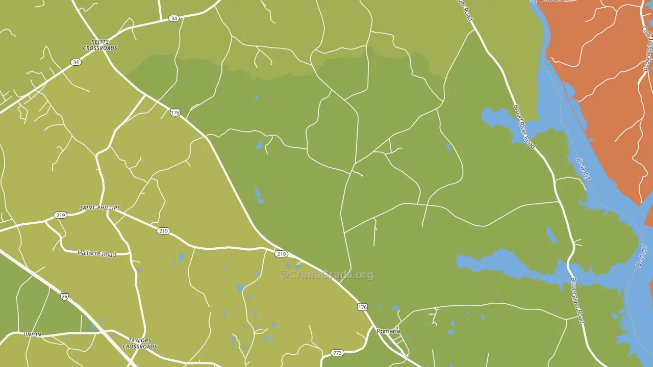 Pomaria, SC Map of Vehicle Theft Rates