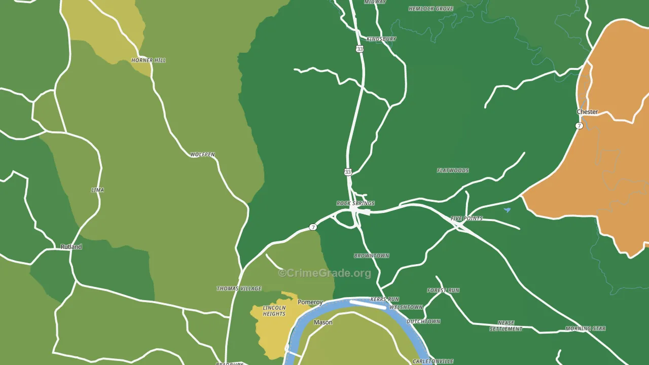Pomeroy, OH Map of Vehicle Theft Rates