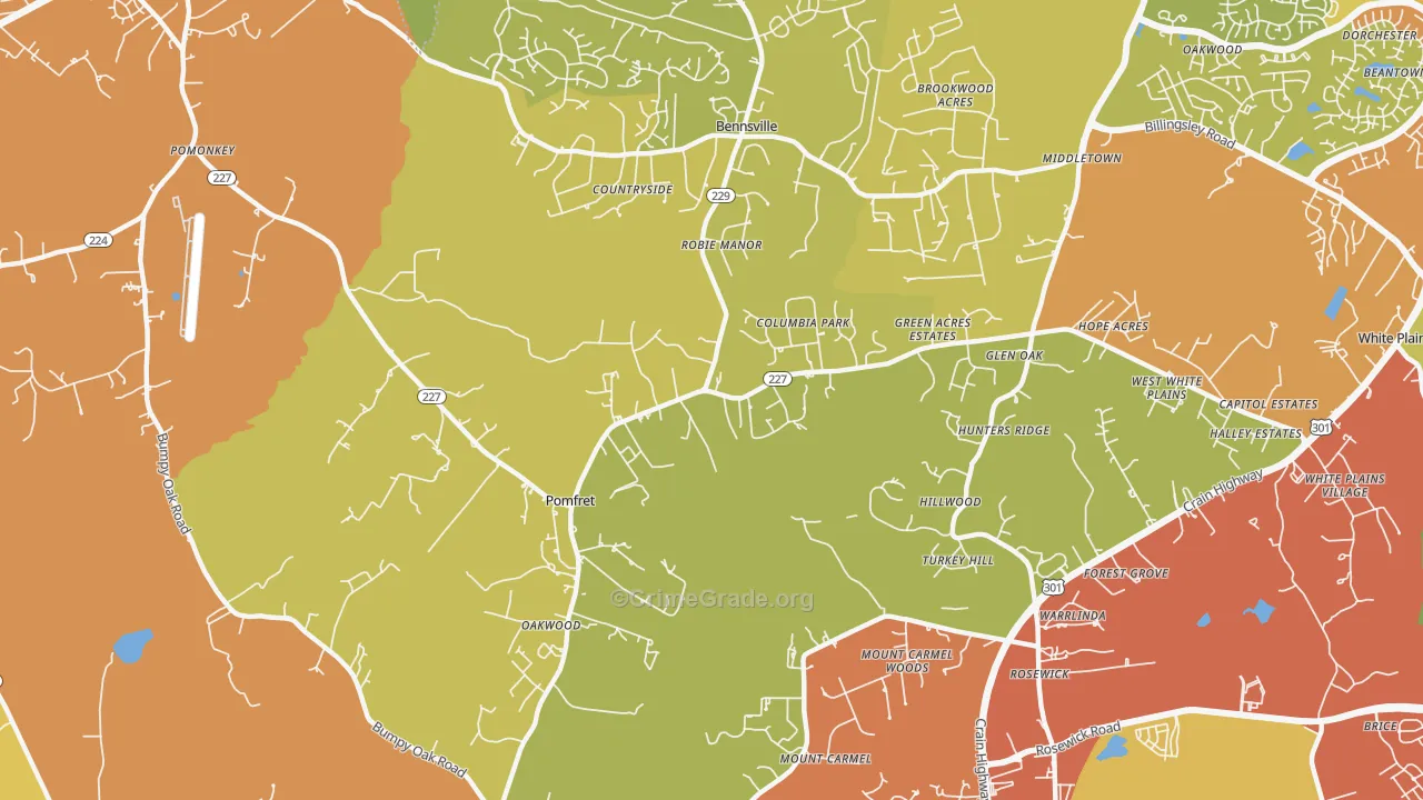 Pomfret, MD Map of Vehicle Theft Rates