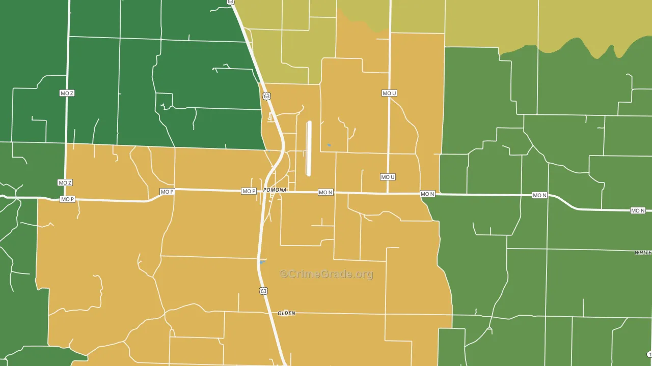 Pomona, MO Map of Vehicle Theft Rates
