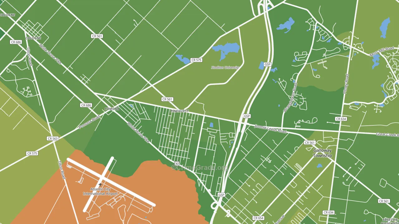 Pomona, NJ Map of Vehicle Theft Rates