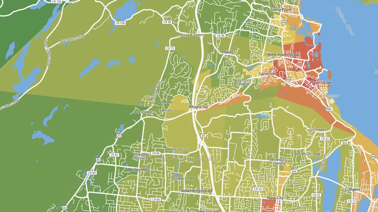 Pomona, NY Map of Vehicle Theft Rates