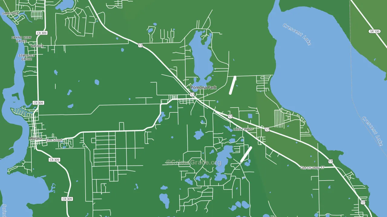 Pomona Park, FL Map of Vehicle Theft Rates
