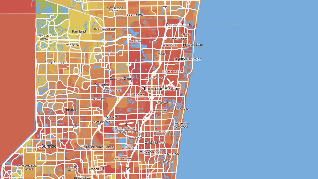 Pompano Beach, FL Map of Vehicle Theft Rates