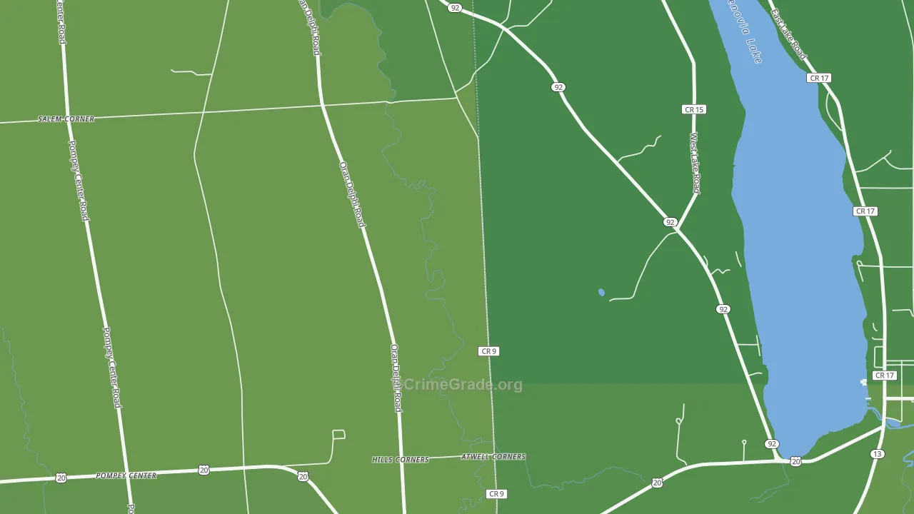 Pompey Center, NY Map of Vehicle Theft Rates