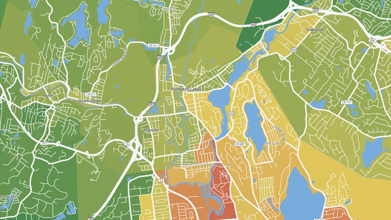 Pompton Lakes, NJ Map of Vehicle Theft Rates