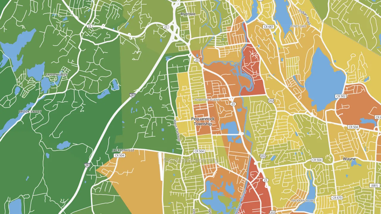 Pompton Plains, NJ Map of Vehicle Theft Rates