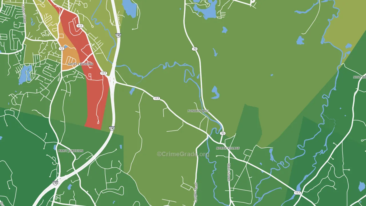 Ponakin Mill, MA Map of Vehicle Theft Rates