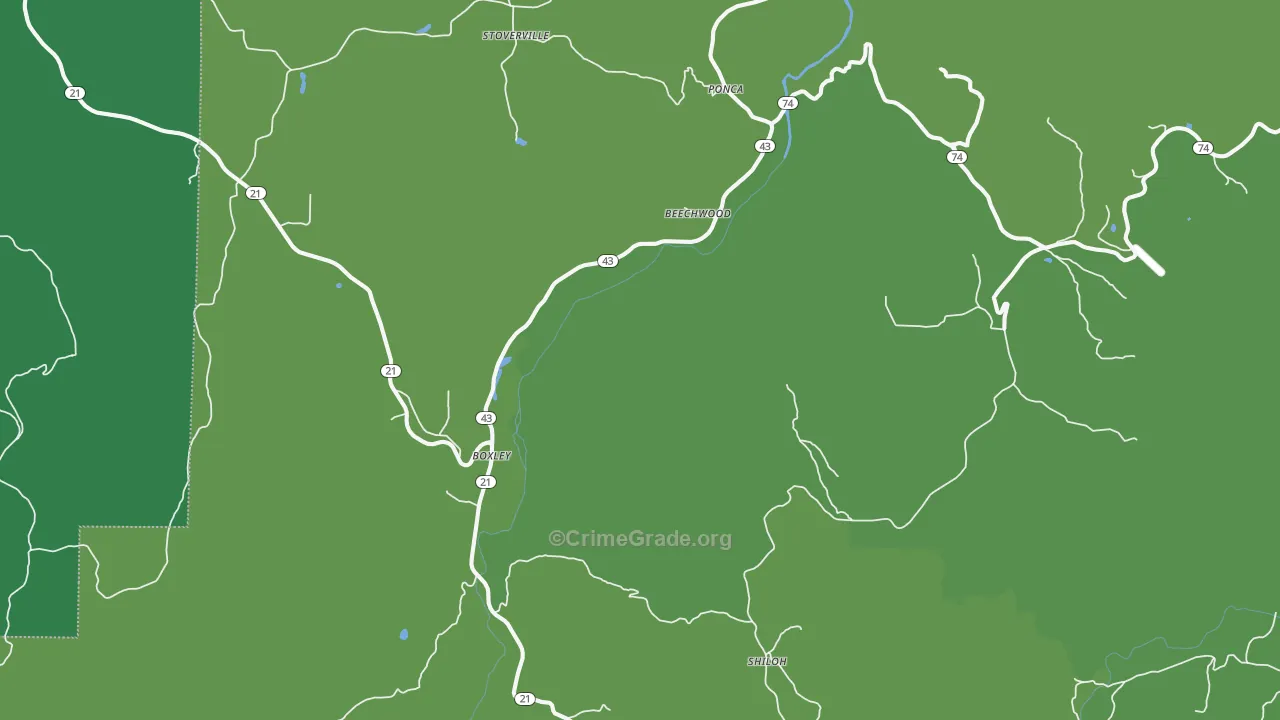 Ponca, AR Map of Vehicle Theft Rates