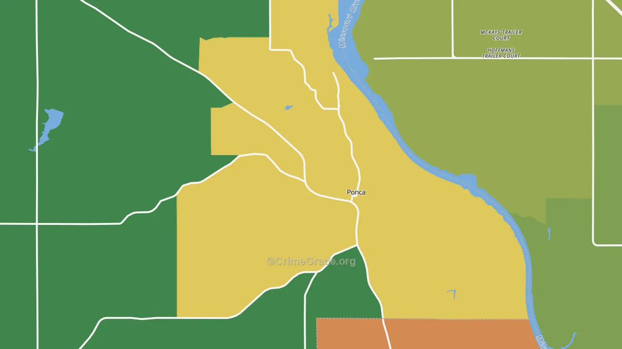 Ponca, NE Map of Vehicle Theft Rates