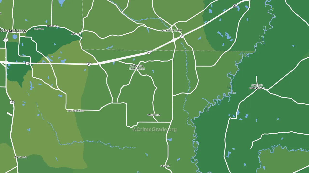 Ponce de Leon, FL Map of Vehicle Theft Rates