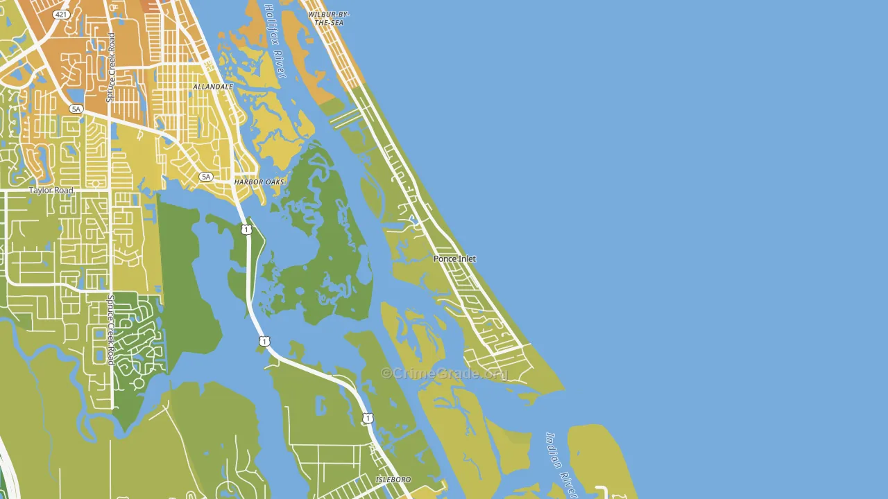 Ponce Inlet, FL Map of Vehicle Theft Rates