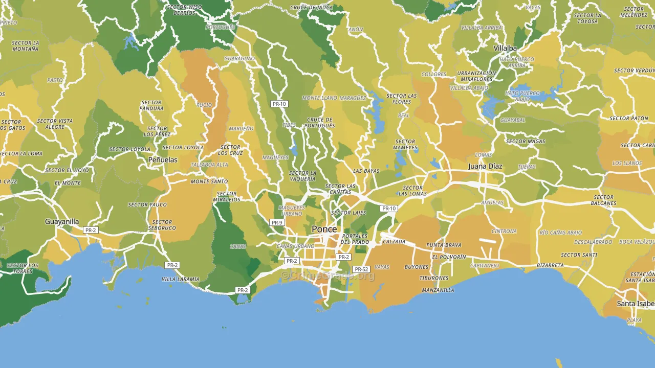 Ponce, PR Map of Vehicle Theft Rates