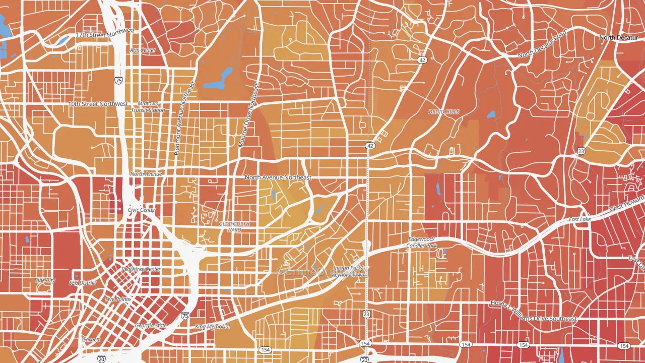 Poncey-Highland, Atlanta, GA Map of Vehicle Theft Rates