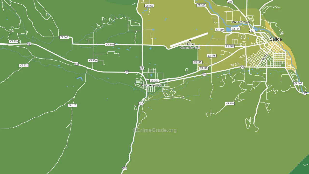 Poncha Springs, CO Map of Vehicle Theft Rates
