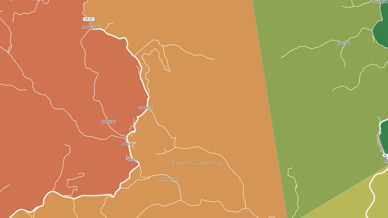 Pond Gap, WV Map of Vehicle Theft Rates