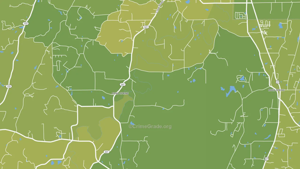 Pond Spring, GA Map of Vehicle Theft Rates