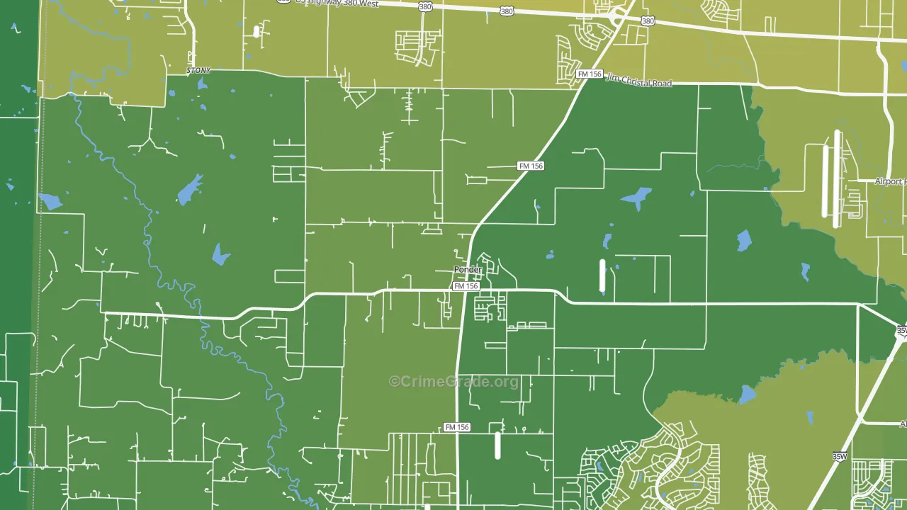Ponder, TX Map of Vehicle Theft Rates