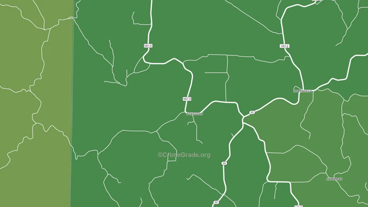 Pondfork, MO Map of Vehicle Theft Rates