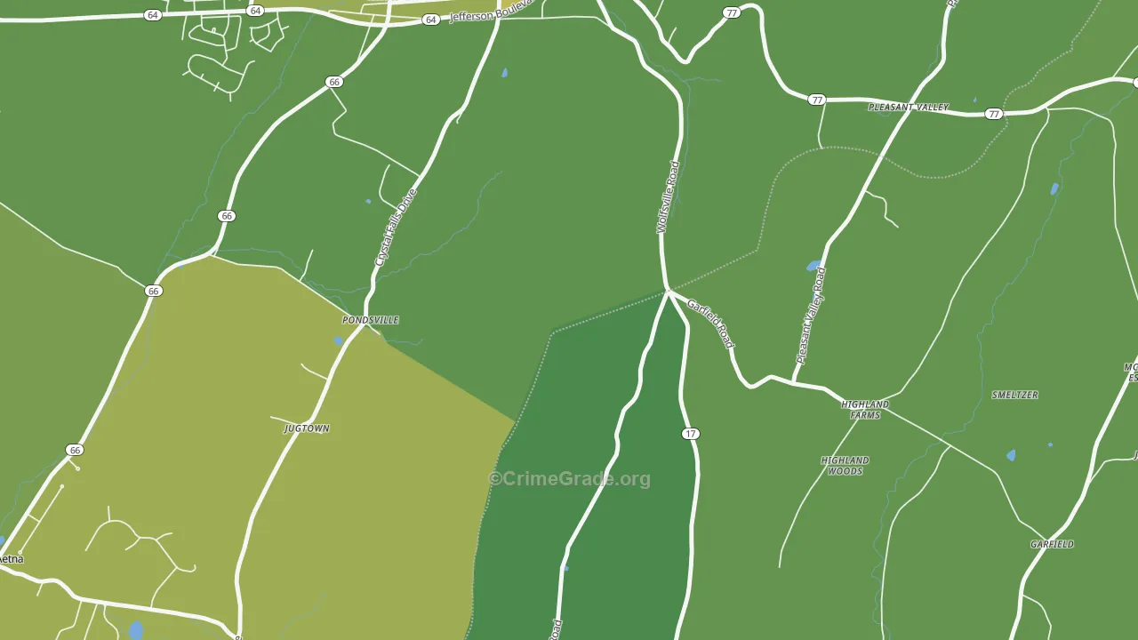 Pondsville, MD Map of Vehicle Theft Rates