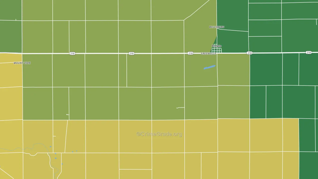Poneto, IN Map of Vehicle Theft Rates