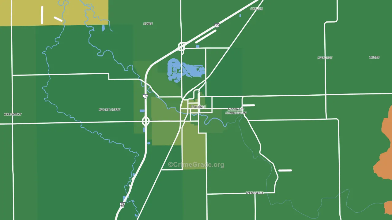 Pontiac, IL Map of Vehicle Theft Rates
