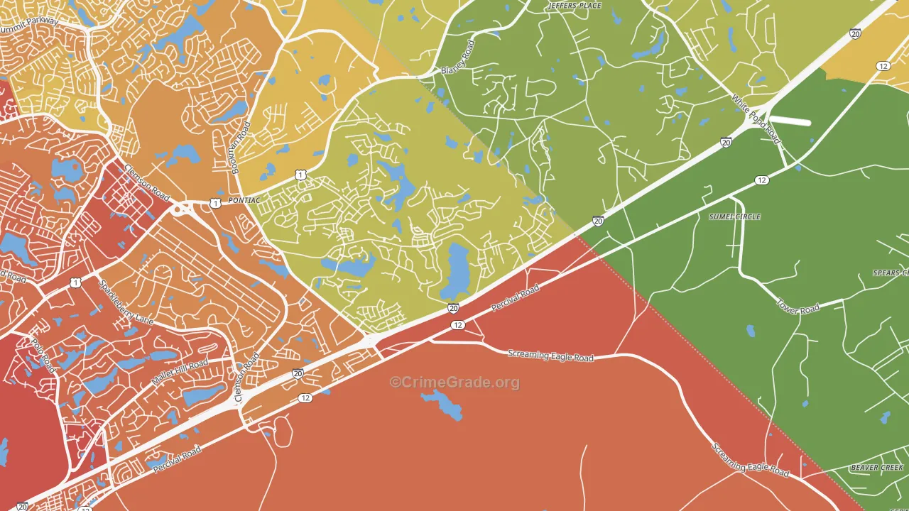 Pontiac, SC Map of Vehicle Theft Rates
