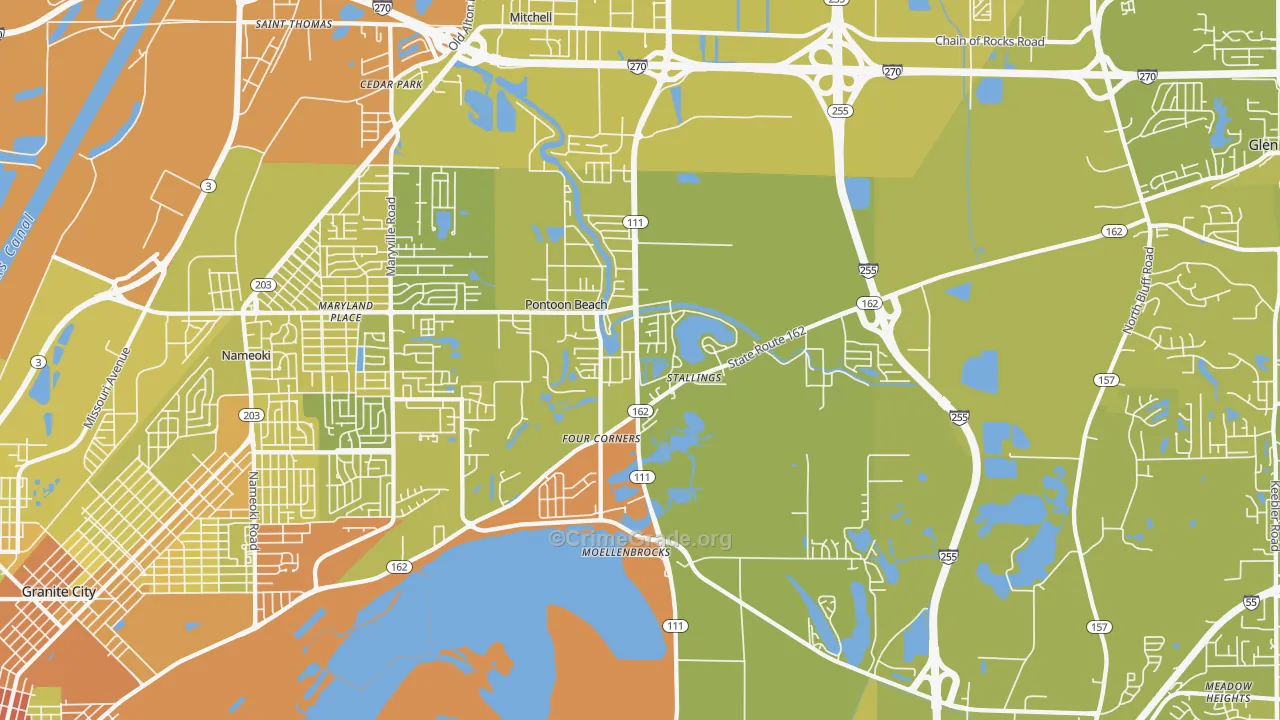 Pontoon Beach, IL Map of Vehicle Theft Rates