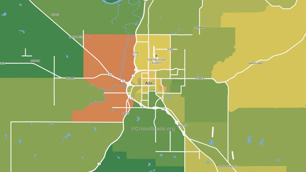 Pontotoc County, OK Map of Vehicle Theft Rates