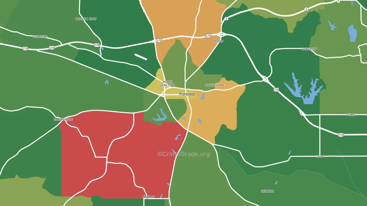 Pontotoc, MS Map of Vehicle Theft Rates