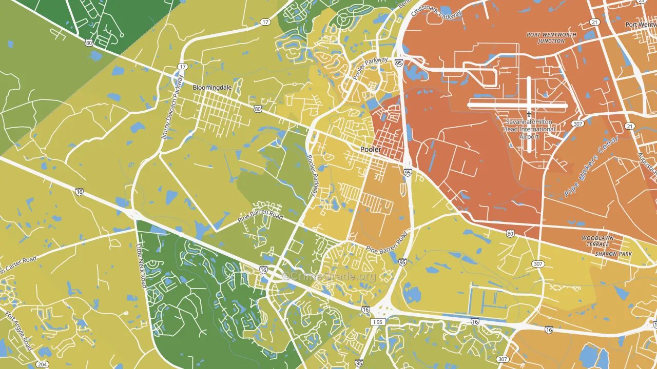 Pooler, GA Map of Vehicle Theft Rates