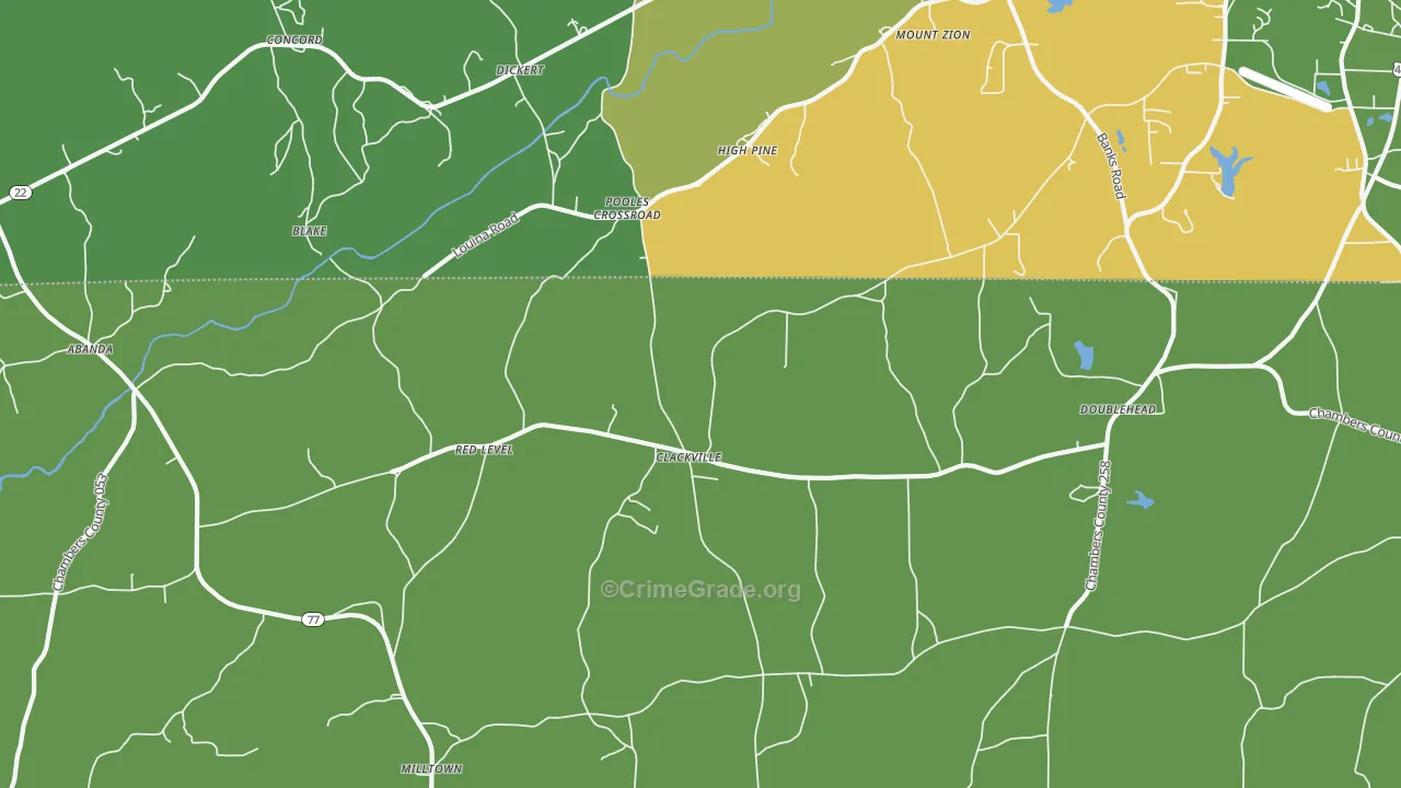 Pooles Crossroad, AL Map of Vehicle Theft Rates