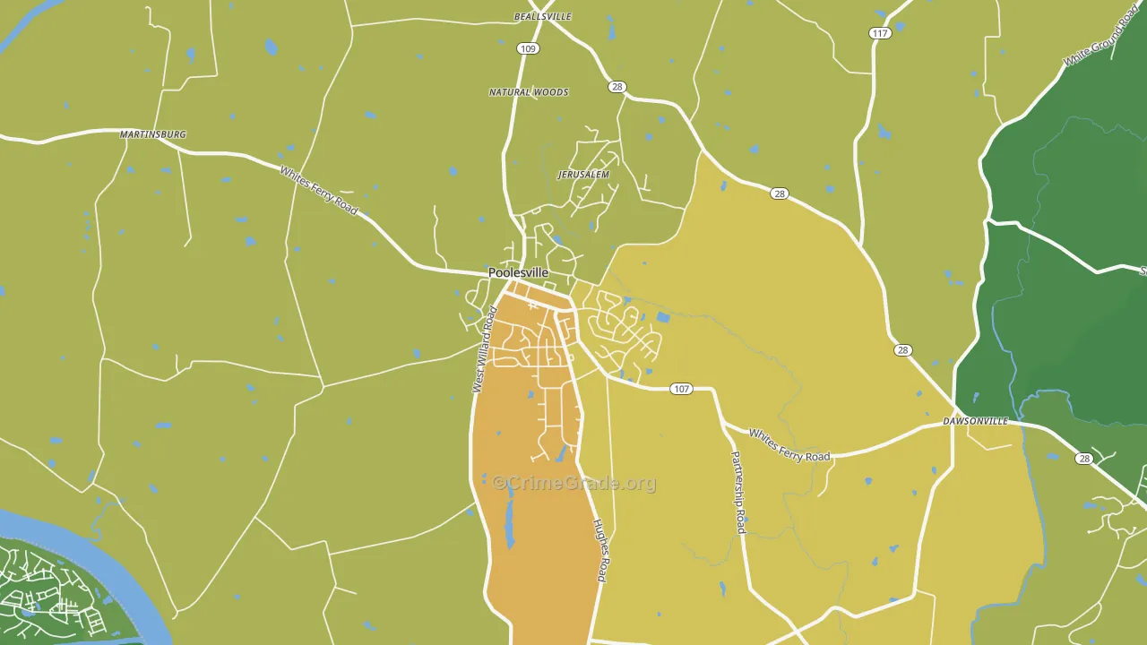Poolesville, MD Map of Vehicle Theft Rates