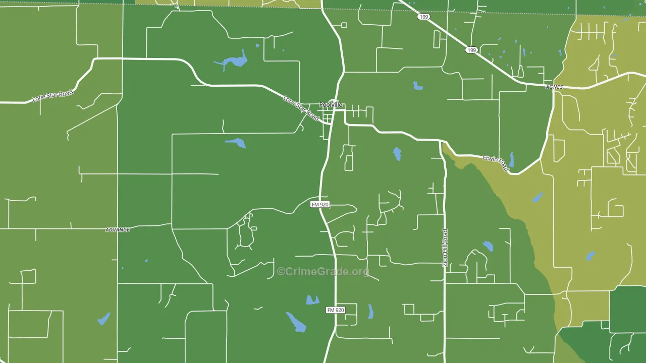 Poolville, TX Map of Vehicle Theft Rates