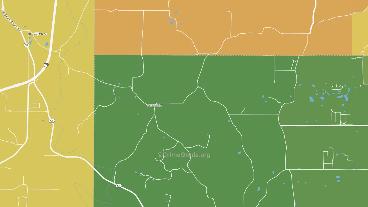 Popcorn, IN Map of Vehicle Theft Rates