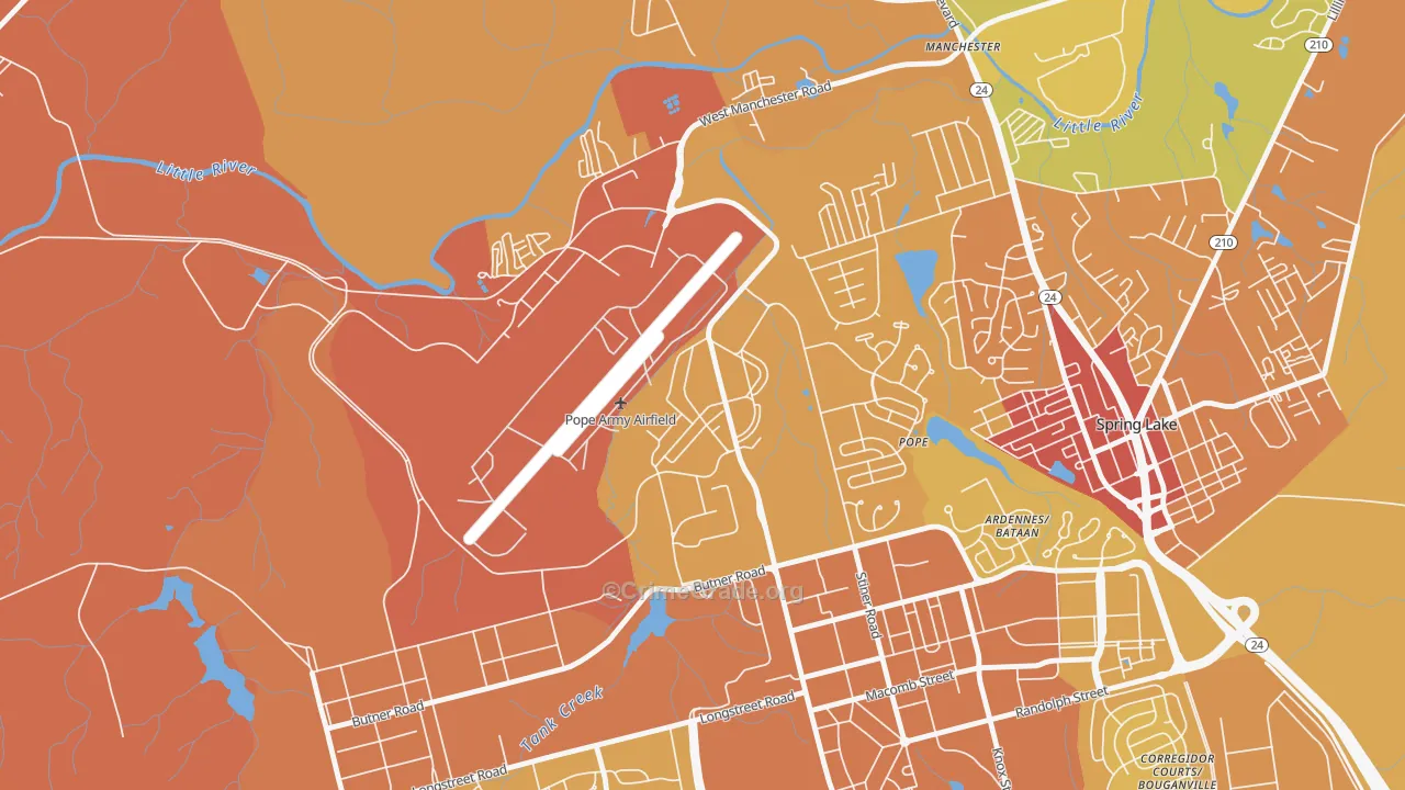Pope Air Force Base, NC Map of Vehicle Theft Rates