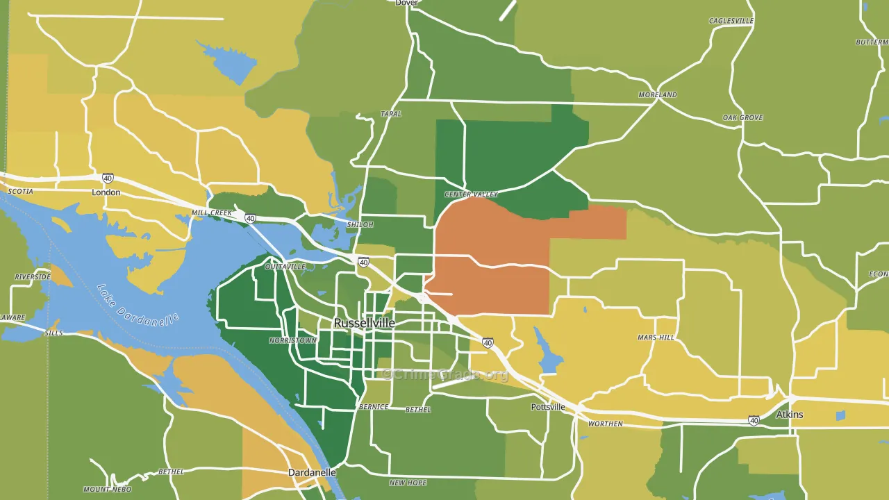 Pope County, AR Map of Vehicle Theft Rates