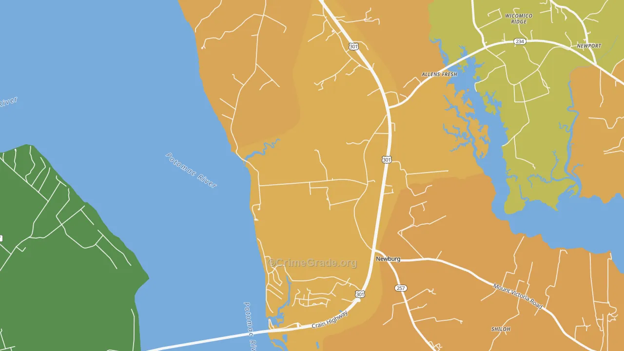 Popes Creek, MD Map of Vehicle Theft Rates