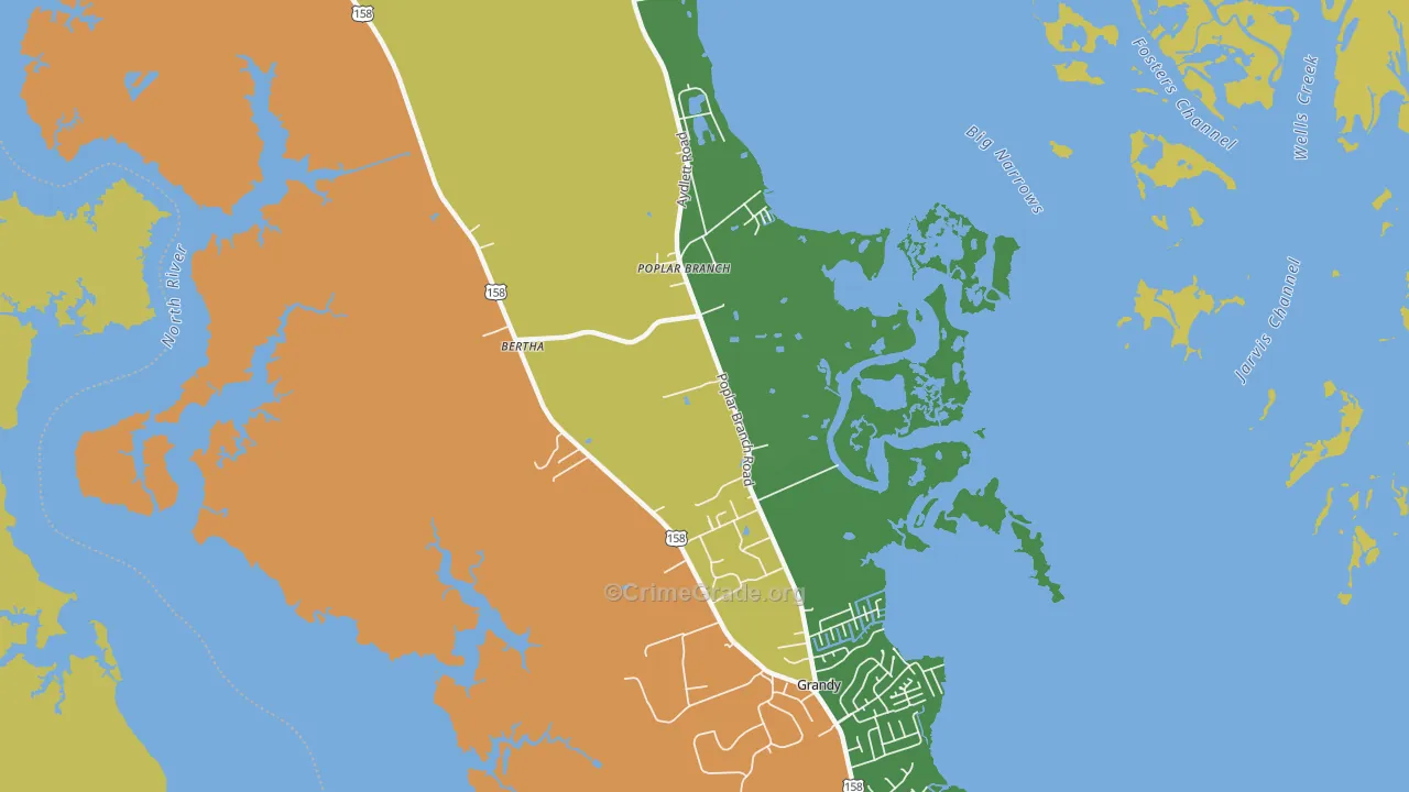 Poplar Branch, NC Map of Vehicle Theft Rates