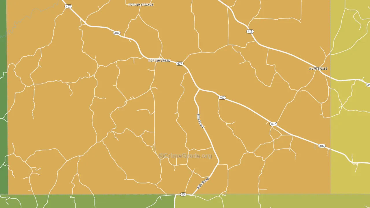 Poplar Creek, MS Map of Vehicle Theft Rates