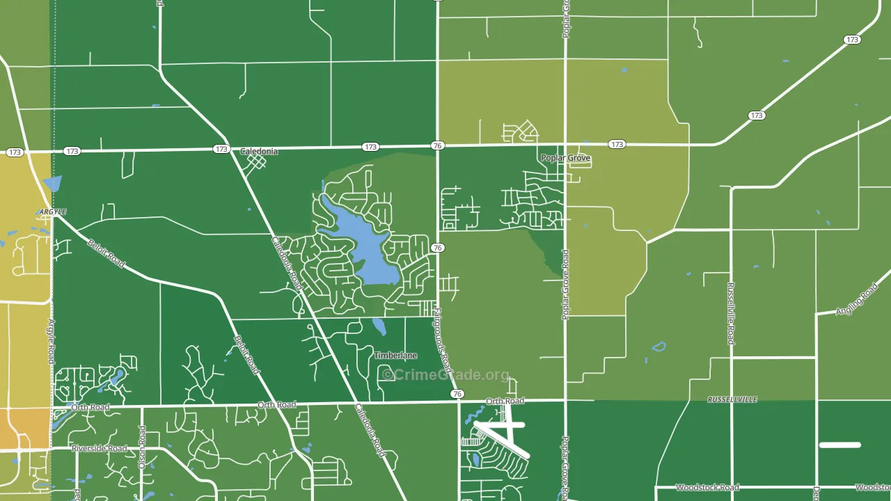 Poplar Grove, IL Map of Vehicle Theft Rates