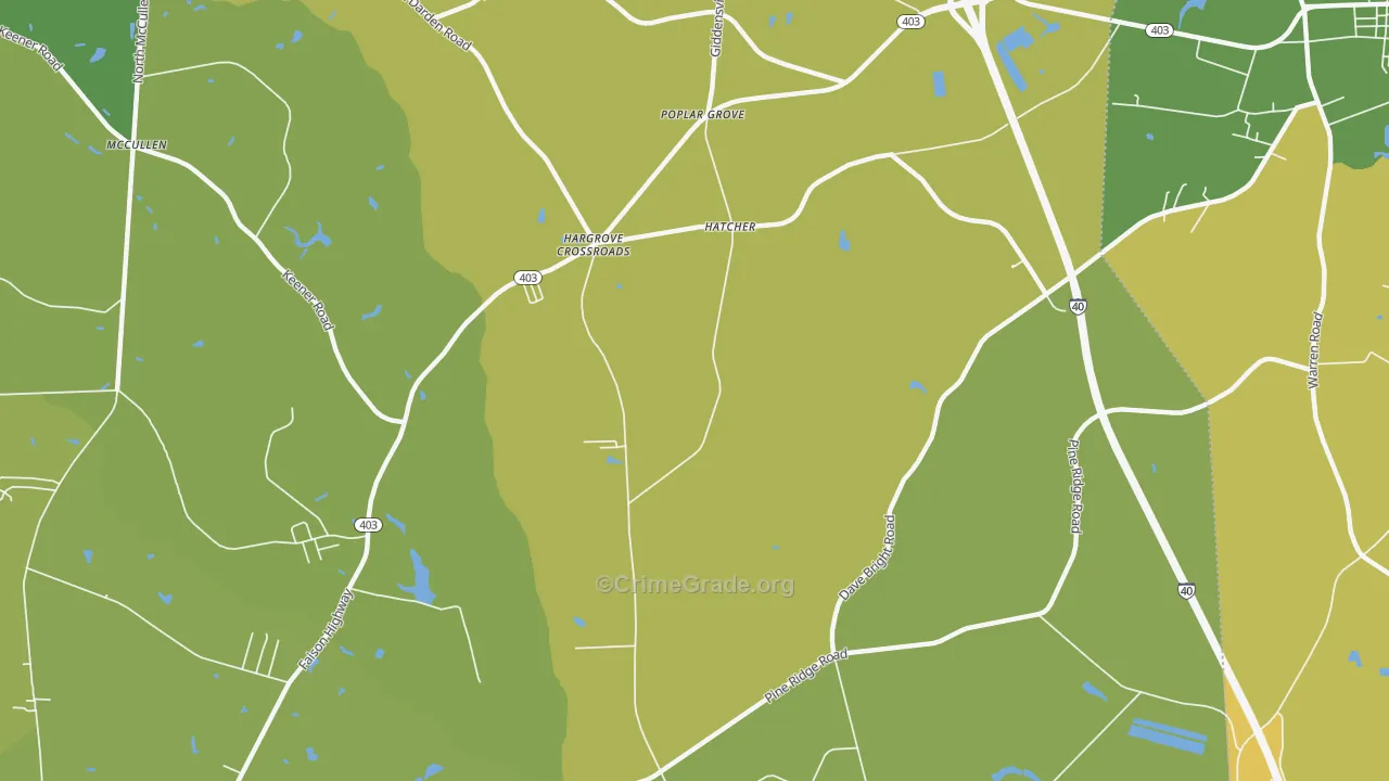 Poplar Grove, NC Map of Vehicle Theft Rates