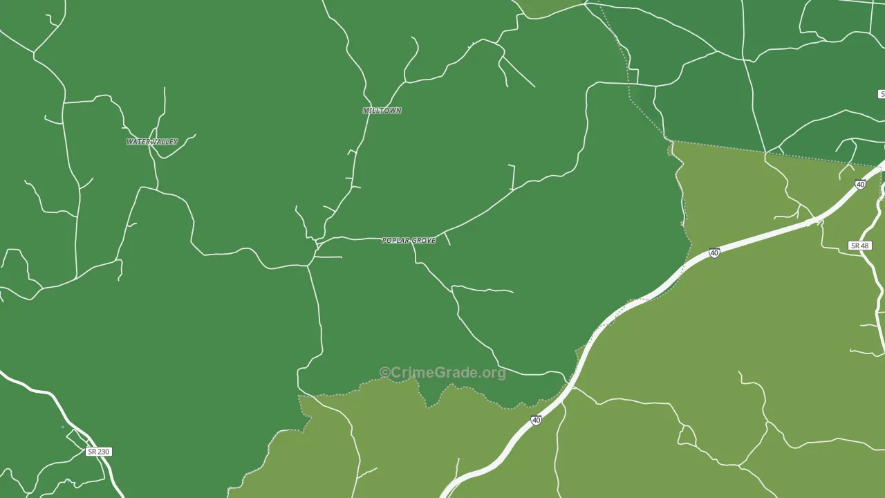 Poplar Grove, TN Map of Vehicle Theft Rates