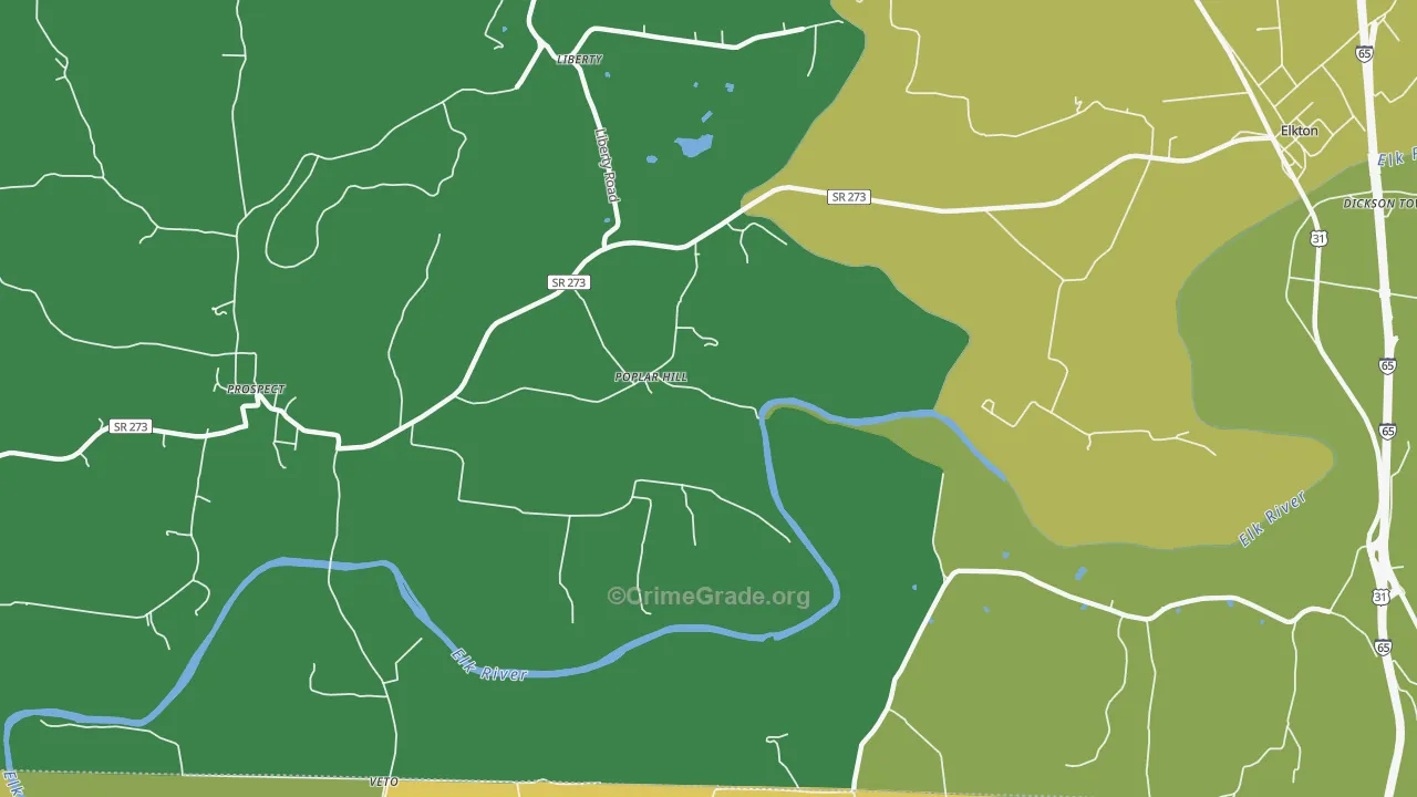 Poplar Hill, TN Map of Vehicle Theft Rates