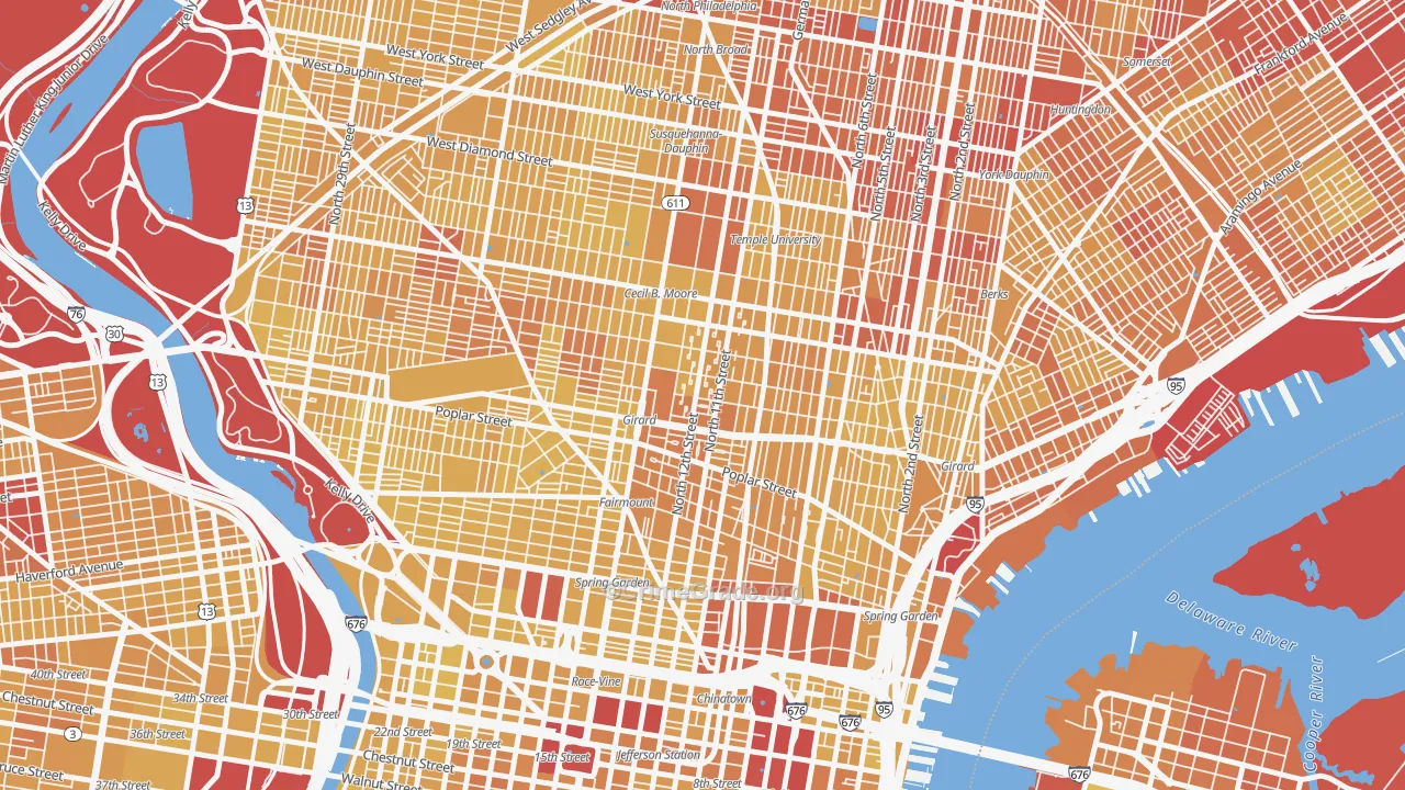 Poplar-Ludlow-Yorktowne, Philadelphia, PA Map of Vehicle Theft Rates