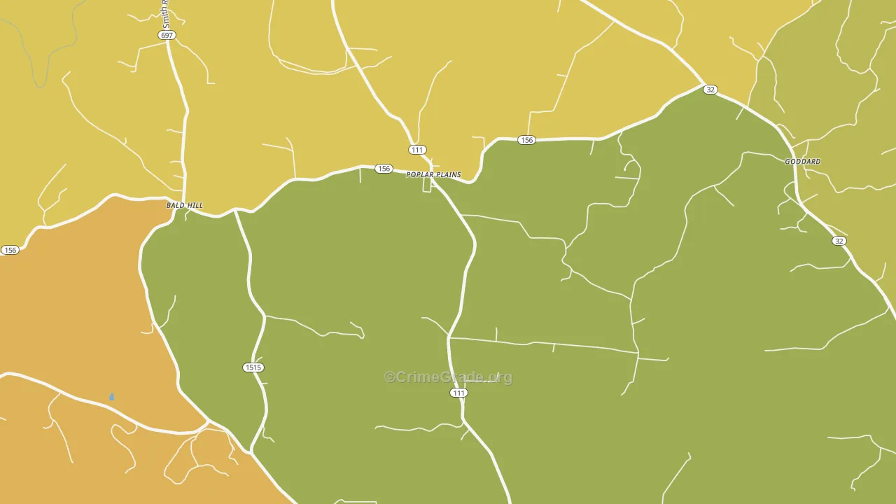 Poplar Plains, KY Map of Vehicle Theft Rates
