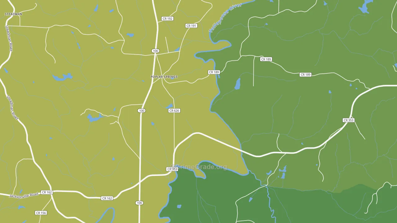 Poplar Springs, GA Map of Vehicle Theft Rates