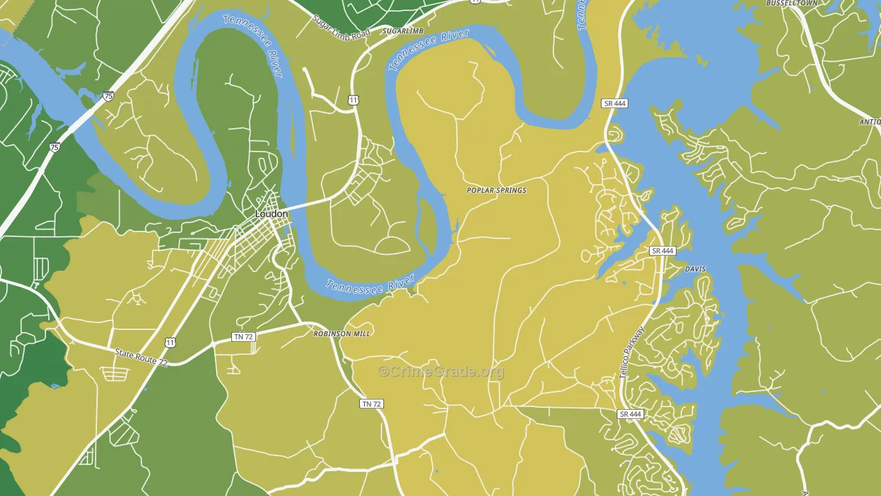 Poplar Springs, TN Map of Vehicle Theft Rates