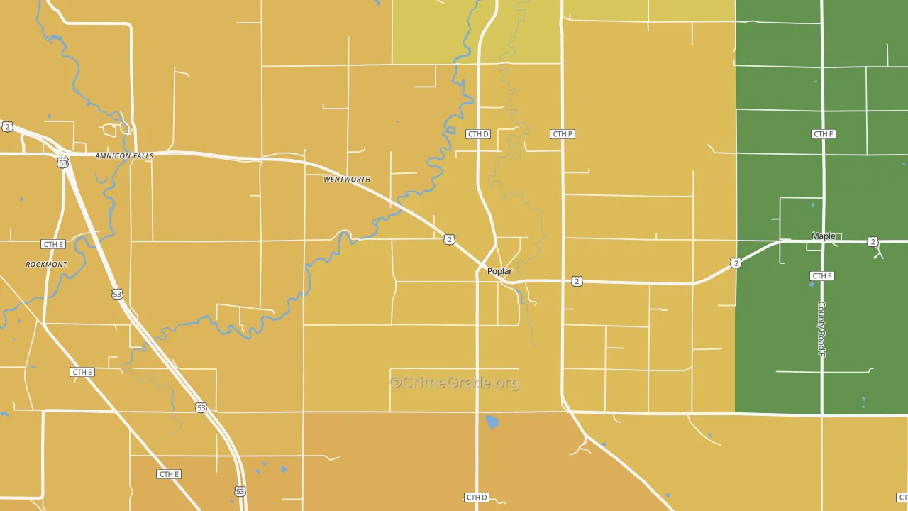 Poplar, WI Map of Vehicle Theft Rates