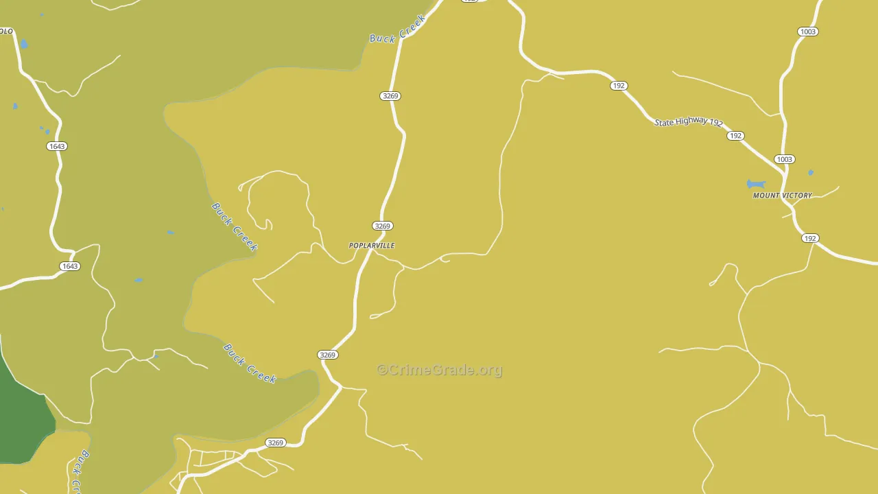 Poplarville, KY Map of Vehicle Theft Rates